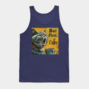 British Short Hair Cat "But First, Coffee" Funny Fat Cat Tank Top